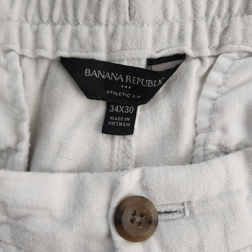 Banana Republic Mens Off-White Athletic Fit Linen Blend Comfort Pants-Size 34x26